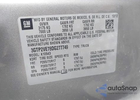 2013 GMC Sierra 1500 Sle from USA, damaged, VIN 3GTP2VE78DG277749